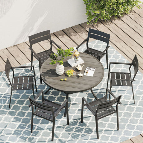 Vicllax 5/7/9 Pieces Outdoor Dining Set with Round Metal Table and Armrest Chairs