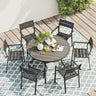Vicllax Juego de comedor para exterior de 7 piezas con mesa redonda de metal de 48" y sillas con apoyabrazos