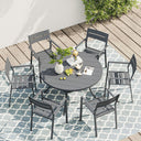Vicllax Juego de comedor para exterior de 7 piezas con mesa redonda de metal de 48" y sillas con apoyabrazos