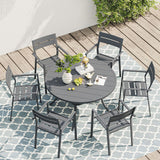Vicllax Juego de comedor para exterior de 7 piezas con mesa redonda de metal de 48" y sillas con apoyabrazos