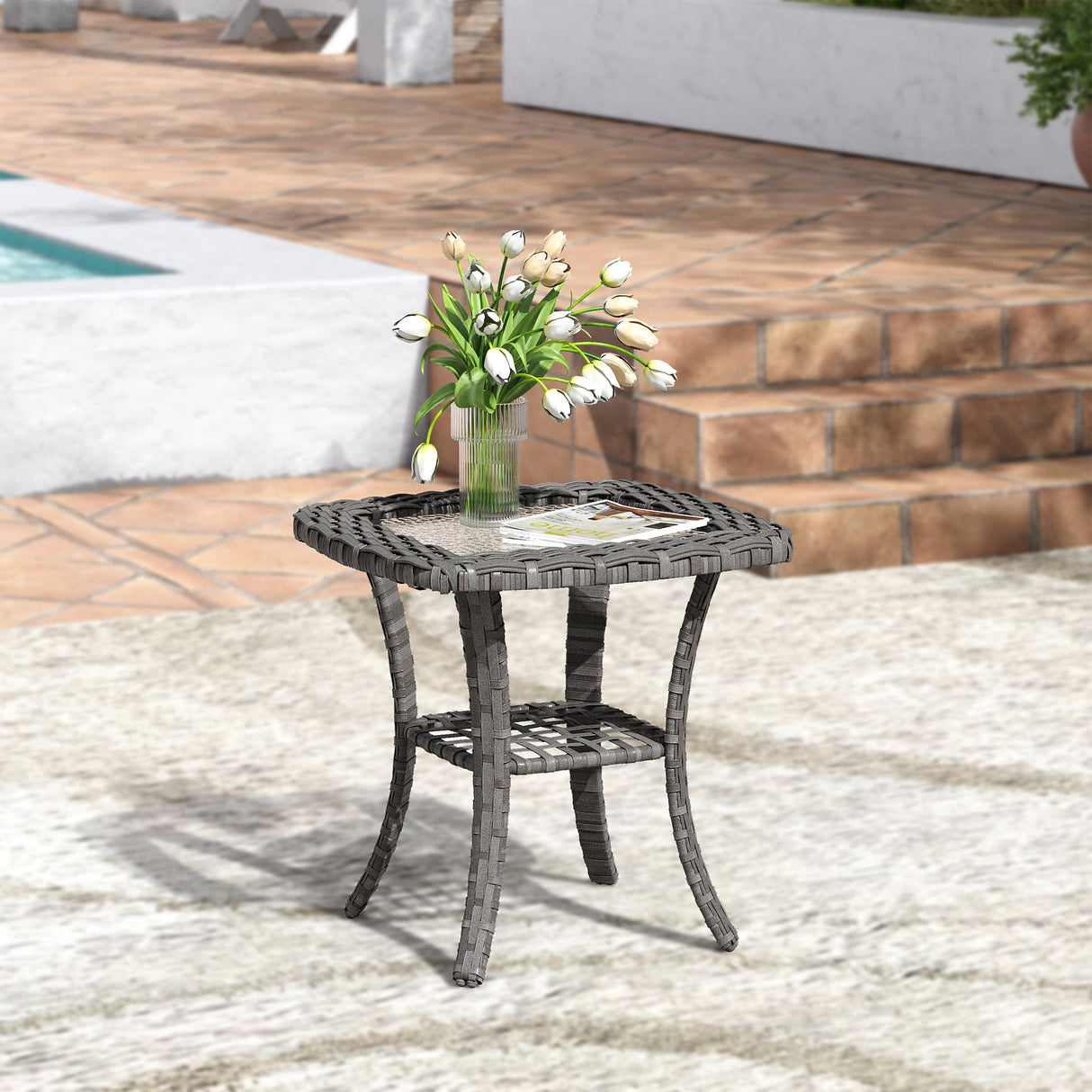 Vicllax Patio Wicker Oasis Lounge Sofa, Swivel Chair with Side Table