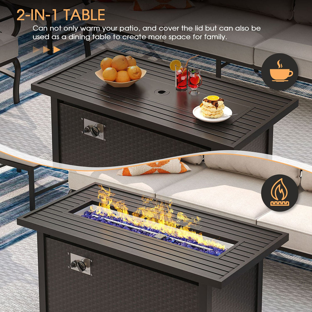 Vicllax 4-Piece Outdoor Patio Conversation Sofa Set With Metal Rectangular Fire Pit Table