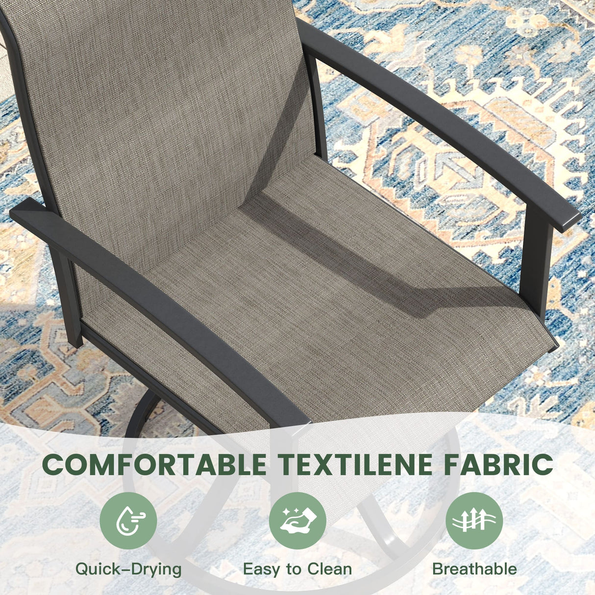 VICLLAX 5-pcs Outdoor Dining Set, 41” Round Metal Table with Umbrella Hole & 4 Swivel Textilene Chairs