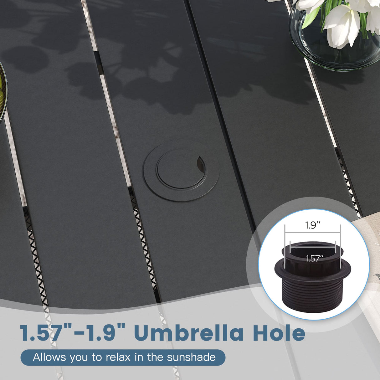 Vicllax 7 Pcs Outdoor Dining Set, Rectangular Metal Table with Storage Shelf and 6  Swivel Chairs