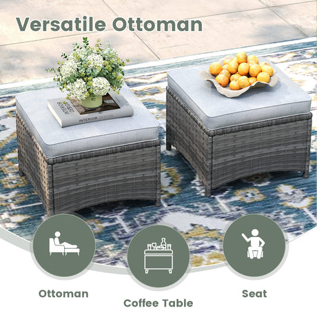 Vicllax 4 Pieces Patio Wicker Oasis Lounge Set, 3-Seater with Ottoman
