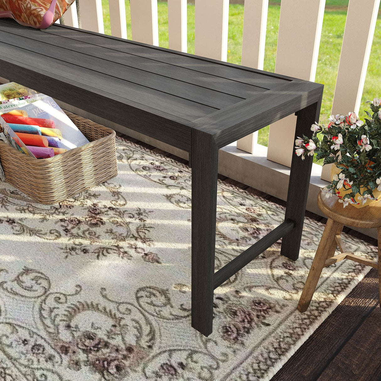 Vicllax 3-Piece Rectangular Metal Outdoor Dining Table and Bench Set