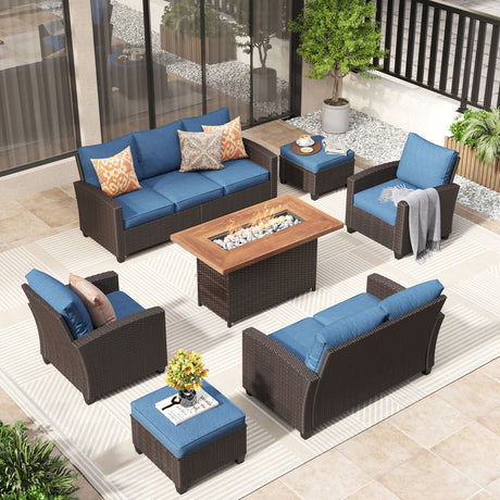 Vicllax Patio Sofa Set, Wicker Outdoor Conversation Set with Cushioned Sofa Chairs with Wicker Fire Pit, Stable Chair