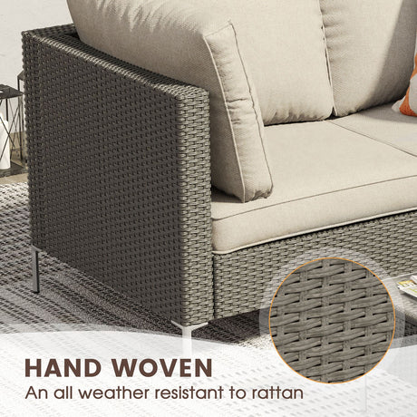 Vicllax 5/7 PCS Wicker Outdoor Conversation Set Patio Sectional Sofas with Glass Coffee Table