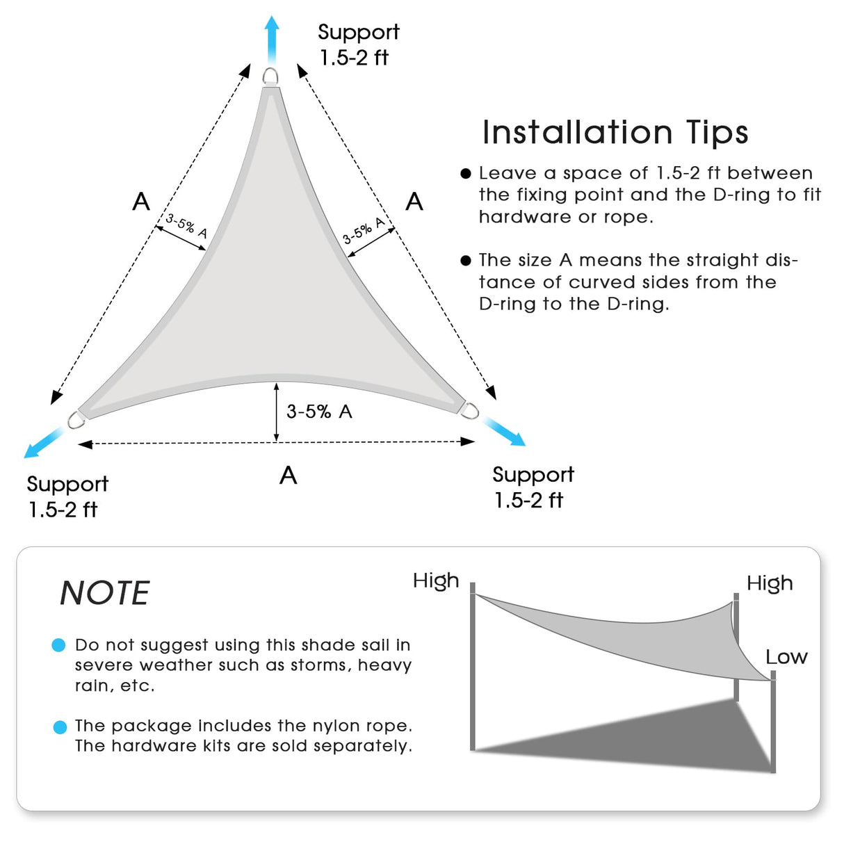 Vicllax Custom Color 90% Triangle Sun Shade Sail, Shade Fabric Shade Cloth