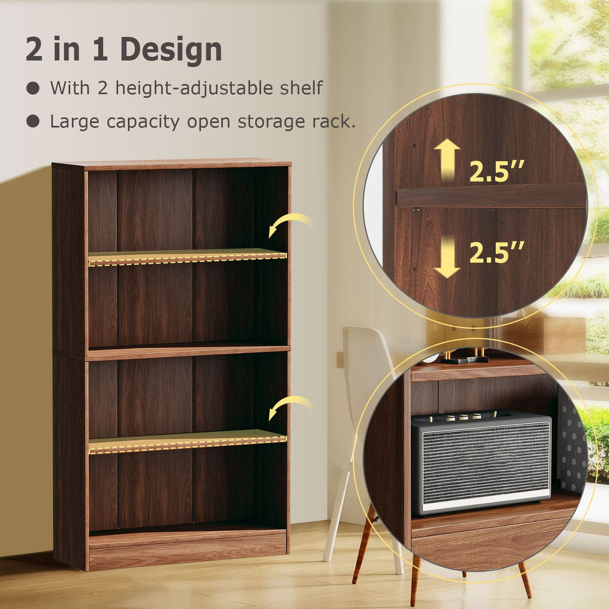 Vicllax Wooden Bookcase, 3/4/5 Shelf Display Open Bookshelves for Home Office