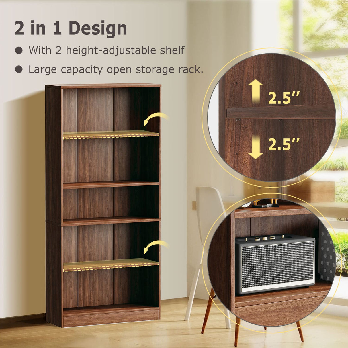 Vicllax Wooden Bookcase, 3/4/5 Shelf Display Open Bookshelves for Home Office