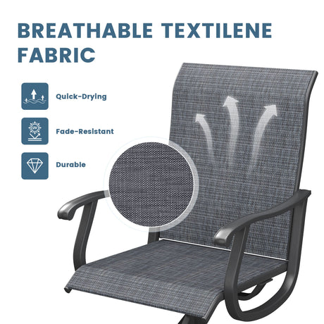 Vicllax Juego de comedor de exterior de 7 piezas con mesa rectangular de metal y sillas giratorias de textileno