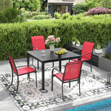 Vicllax 5 PCS Patio Dining Set, Outdoor Square Metal Table and Stackable Chair Set