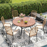 Vicllax 7 PCS Patio Dining Table Set, 47.6" Round Metal Table with Shelf and Solana Stackable Chair