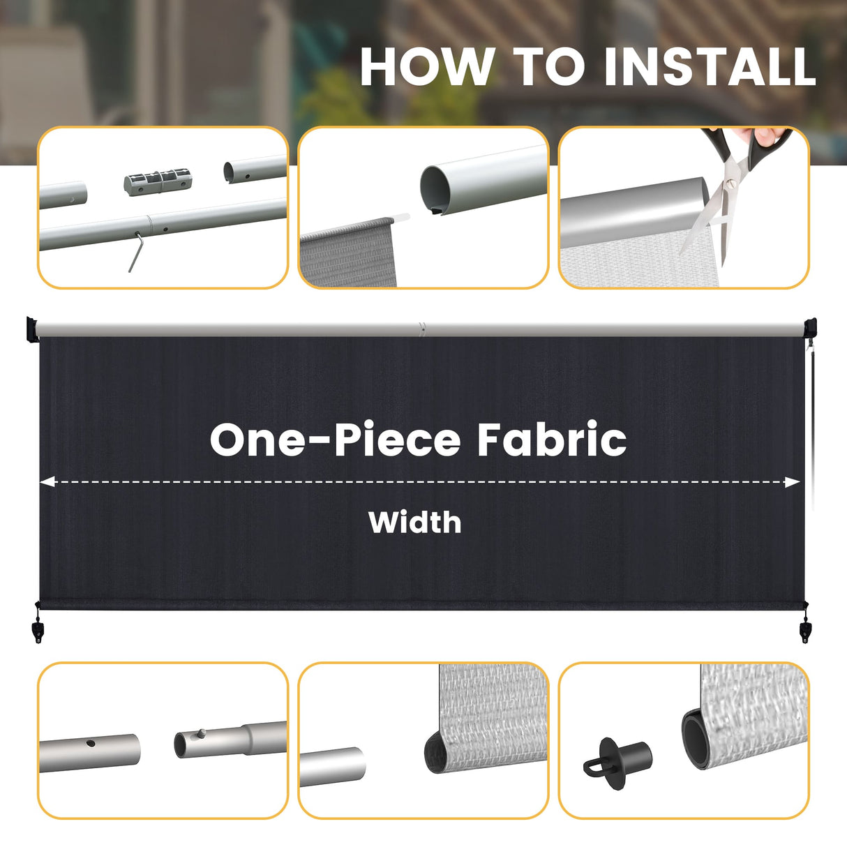 Vicllax Outdoor Cordless Sun Blocking Roller Shade, Patio Crank Roll Up Sun Shade