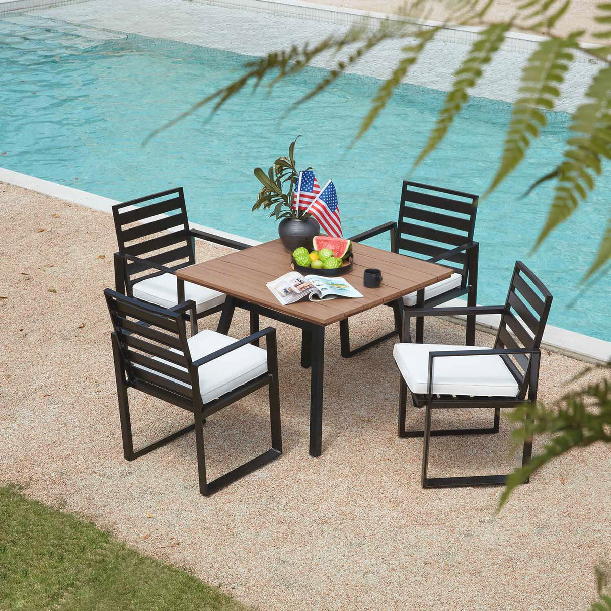 Vicllax 5 PCS Patio Dining Set, Outdoor Metal Table and Dining Chair with Cushion