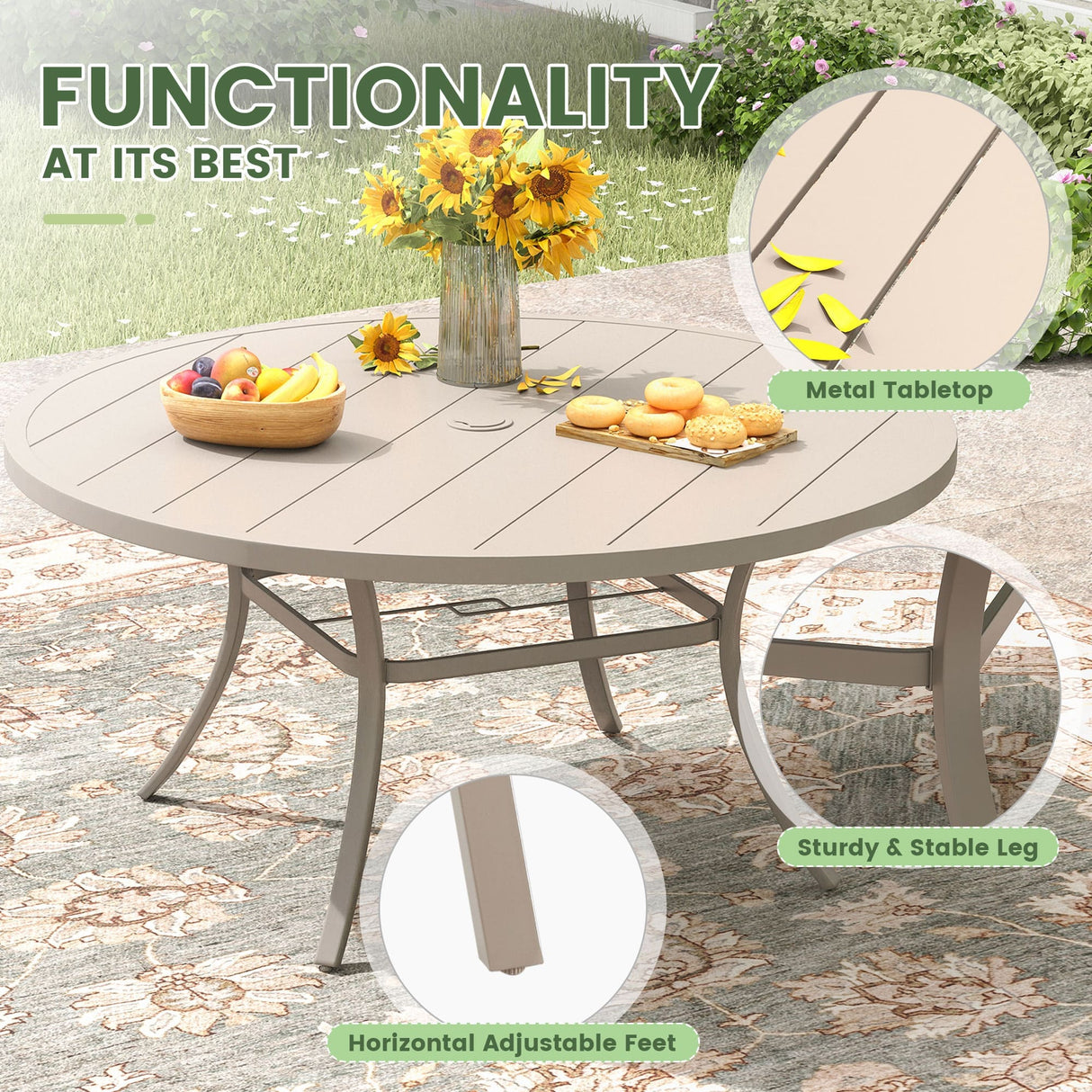 Vicllax Outdoor Dining Set for 8 People, Patio 60" Round Table with 8 Swivel Chairs