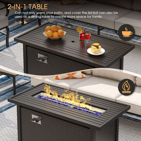 Vicllax 5-Piece Outdoor Patio Conversation Sofa Set With Metal Rectangular Fire Pit Table