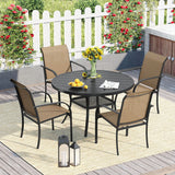 Vicllax Juego de comedor para exterior de 7 piezas con mesa redonda de metal de 48" y sillones de textileno 