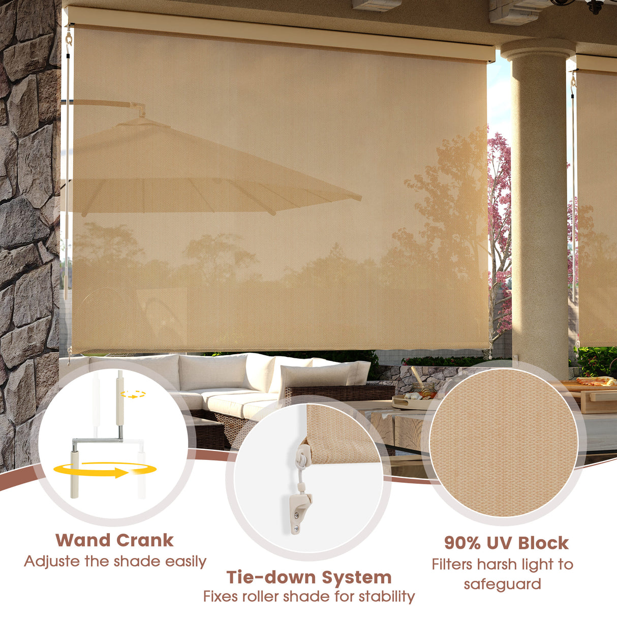 Vicllax Roller Shade, Patio Cordless Sun Blocking Roller Shade with Aluminum Valance