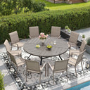 Vicllax Outdoor Dining Set of 8/10, Round Metal Table and Stackable Padded Chair Set of 8, 10