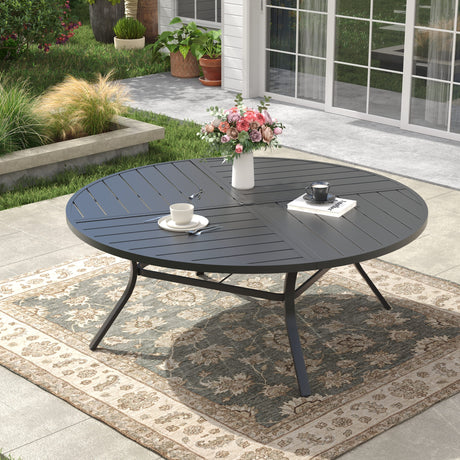 Vicllax 59.8" Patio Round Dining Table Set of 8, Metal Dining Table and Swivel Dining Chairs