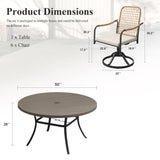 Vicllax 7-Piece Outdoor Dining Set, 50” Round Metal Table with Umbrella Hole & Solana Swivel Chair