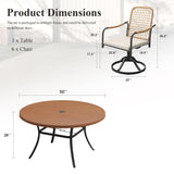 Vicllax 7-Piece Outdoor Dining Set, 50” Round Metal Table with Umbrella Hole & Solana Swivel Chair