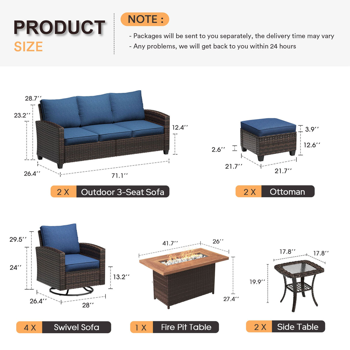 Vicllax Versatile Wicker Patio Set: 9 Pieces with Fire Table & Ottoman