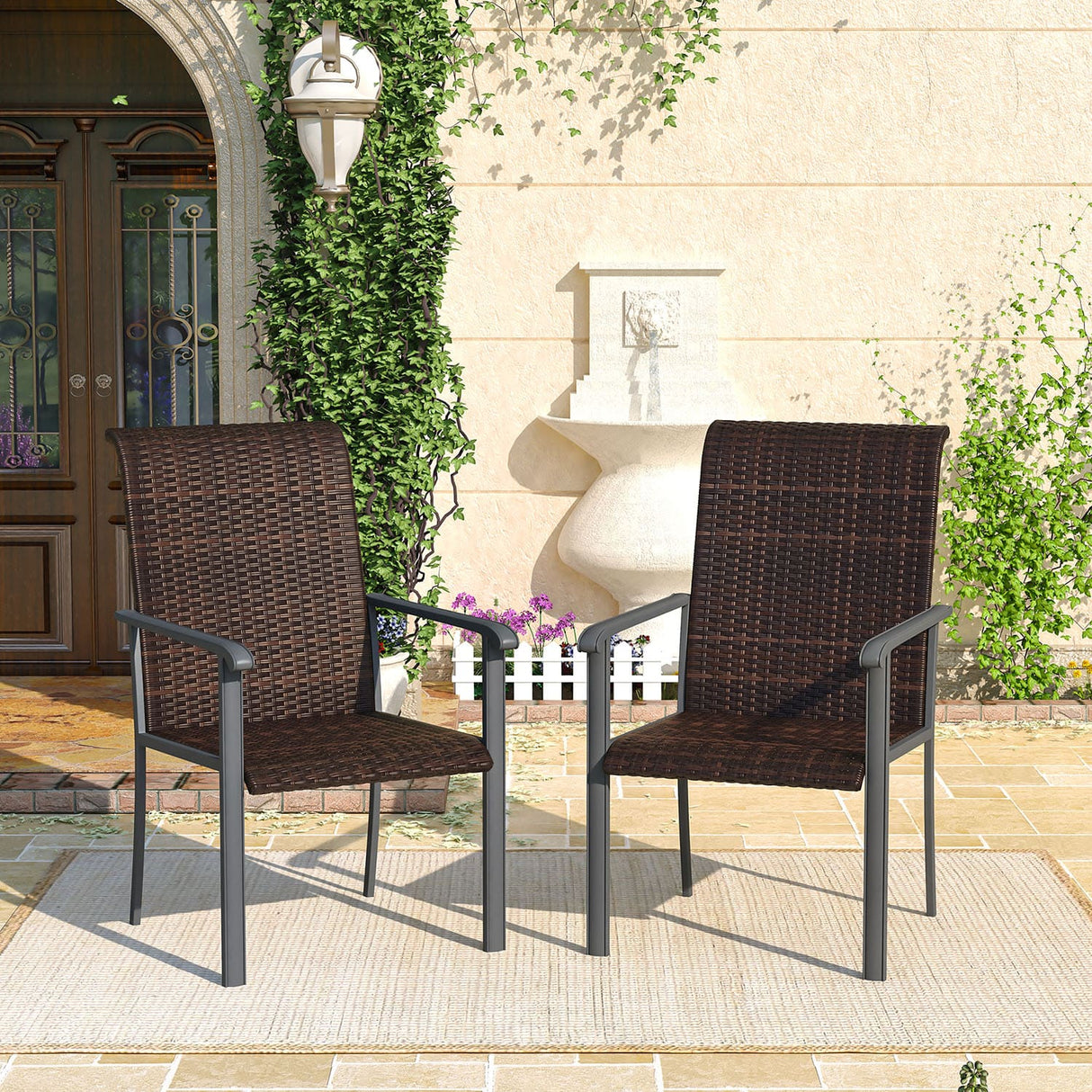 Vicllax Patio Wicker Dining Chairs Set of 2/4/6, Outdoor Rattan Dining Chairs