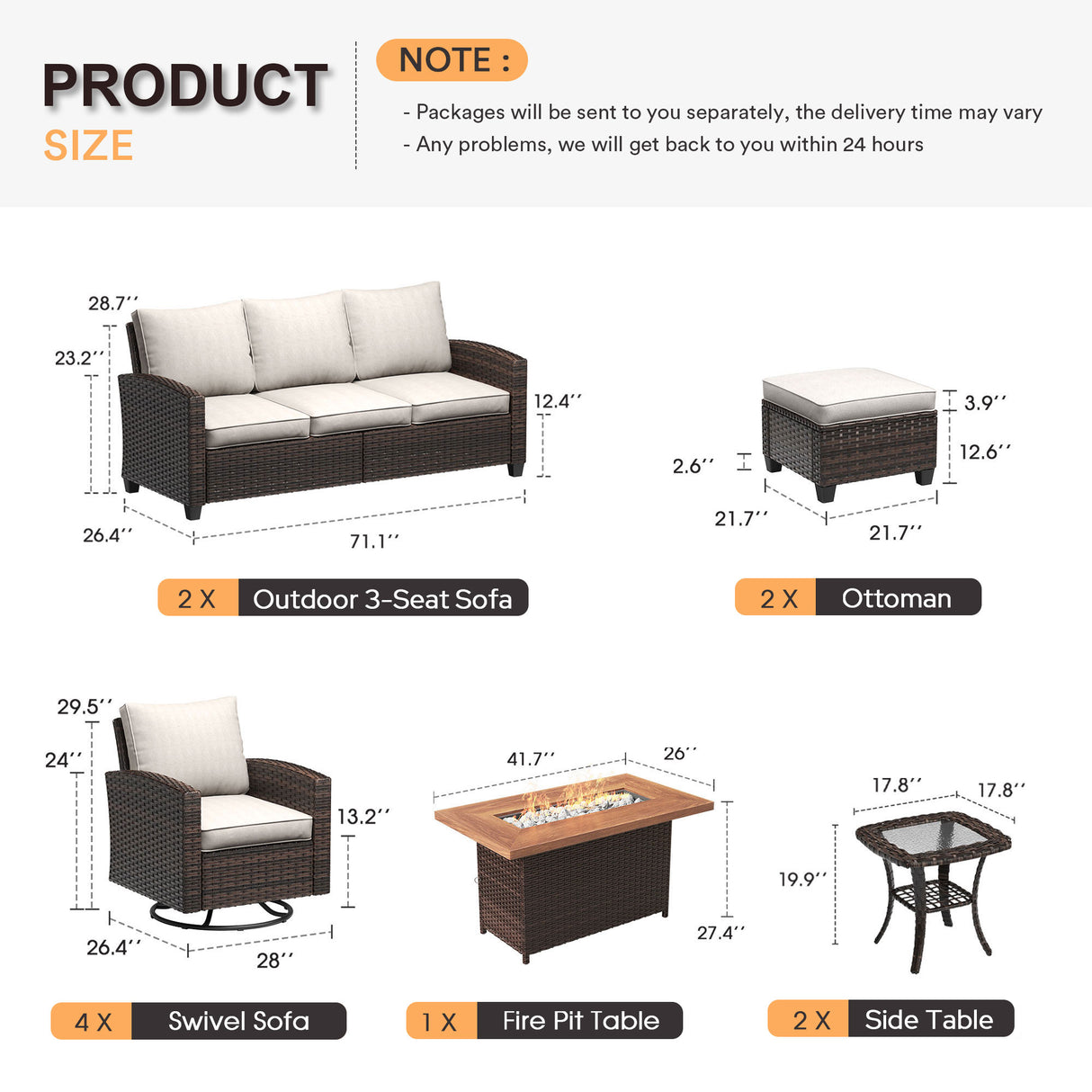 Vicllax Versatile Wicker Patio Set: 8 Pieces with Fire Table & Ottoman