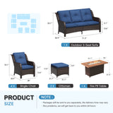 Vicllax Patio Wicker Oasis Lounge Set, 7-Piece Outdoor Sofa Set with Fire Pit Table(Stable Sofa Chair Set)