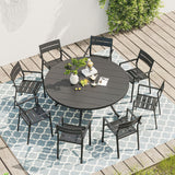 Vicllax Juego de comedor para exterior de 7 piezas con mesa redonda de metal de 48" y sillas con apoyabrazos