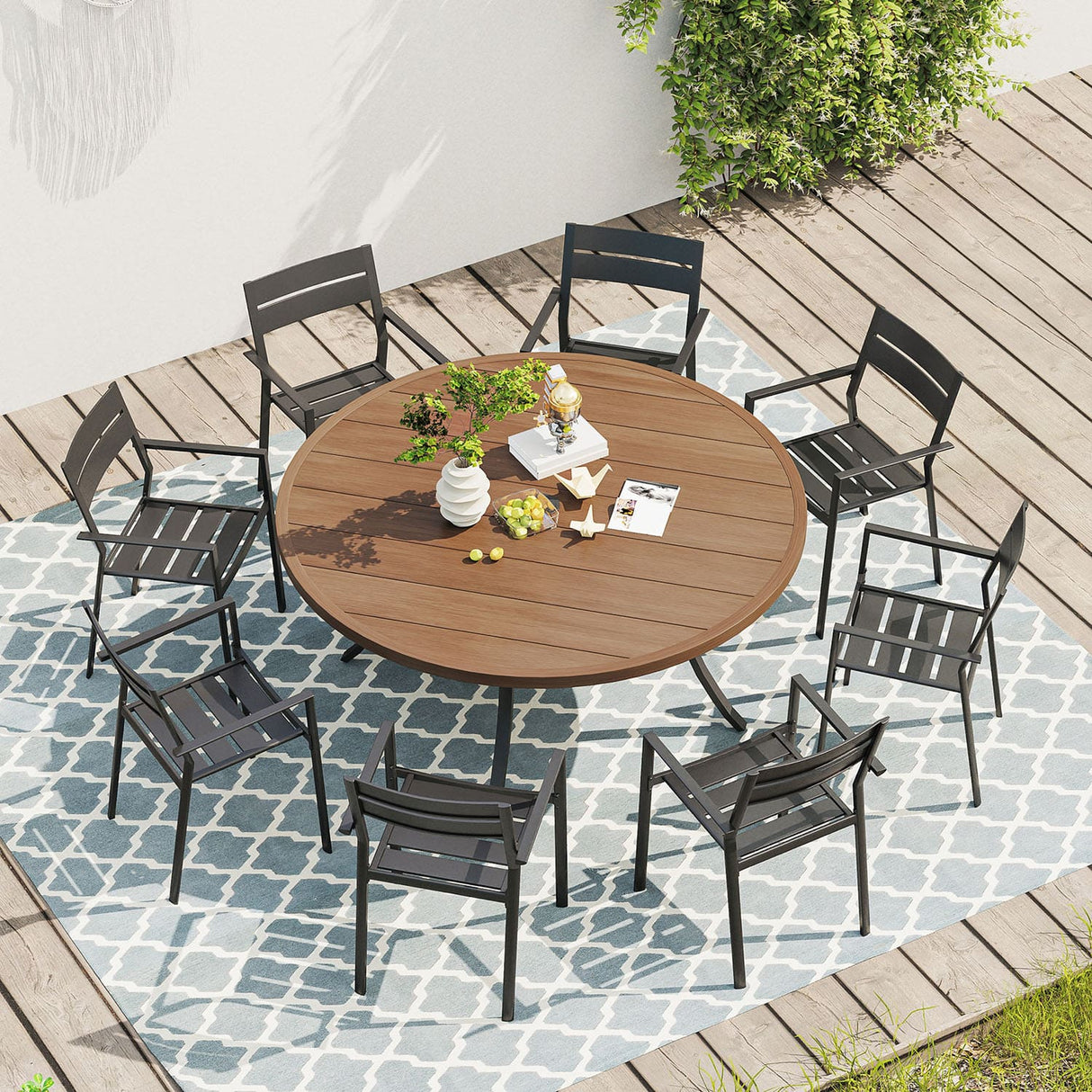 Vicllax Juego de comedor para exterior de 7 piezas con mesa redonda de metal de 48" y sillas con apoyabrazos