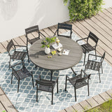 Vicllax Juego de comedor para exterior de 7 piezas con mesa redonda de metal de 48" y sillas con apoyabrazos