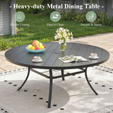 VICLLAX 11-Pcs Outdoor Dining Set, 63” Round Metal Table with Umbrella Hole & 10 Stackable  Chairs