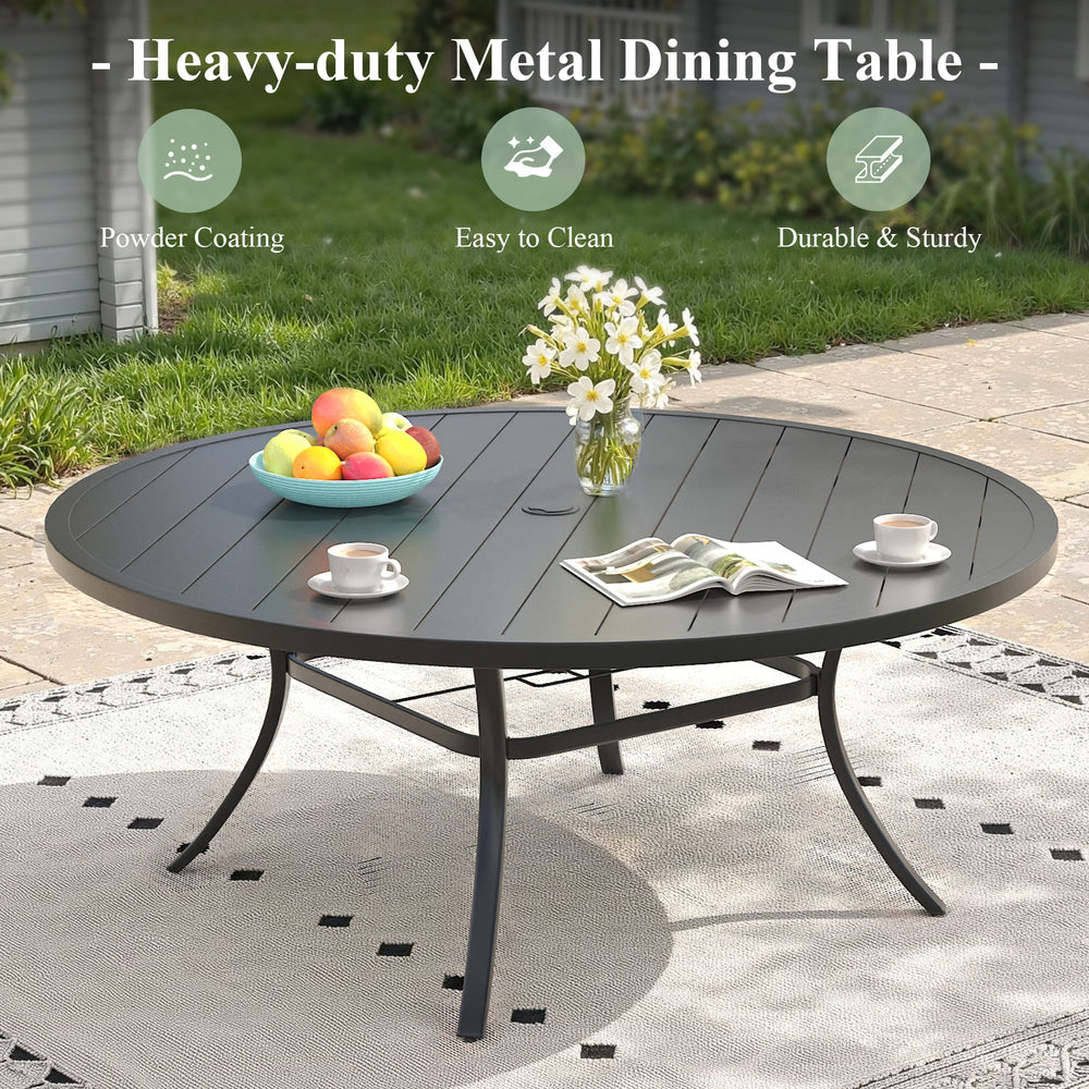 Vicllax 9 PCS Patio Dining Table Set, 60" / 63" Round Metal Table and Sienna Swivel Chairs