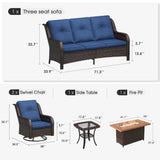 Vicllax Patio Wicker Oasis Lounge Set, 3-Seater, Swivel Chair with Fire table