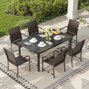 Vicllax 7 Pieces Outdoor Dining Set, Patio Rectangular Metal Table and  6 Stackable Metal  Armchairs