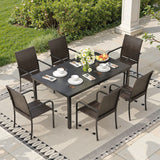 Vicllax 7 Pieces Outdoor Dining Set, Patio Rectangular Metal Table and  6 Stackable Metal  Armchairs