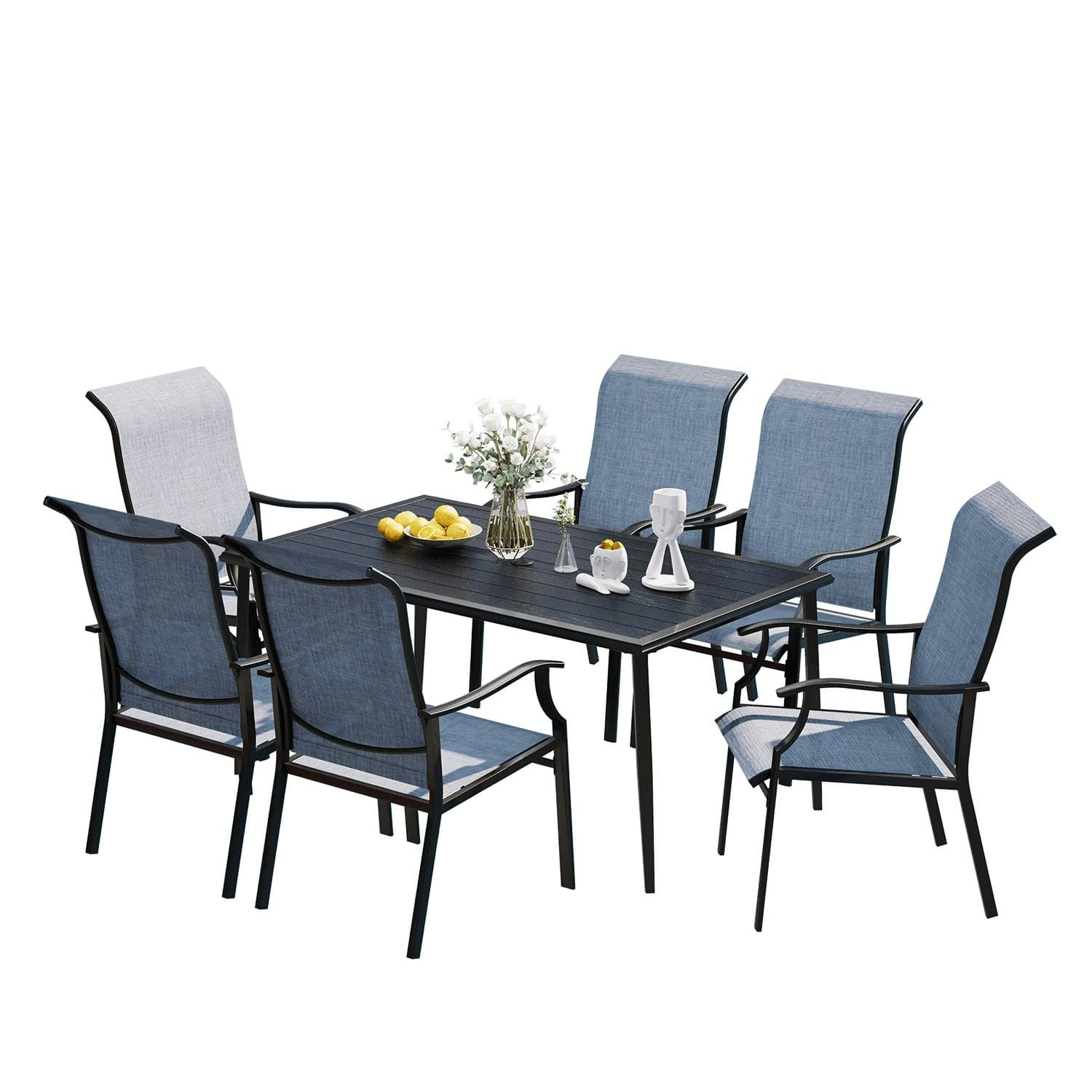Vicllax Juego de comedor para patio de 5/7 piezas, silla grande para exteriores y mesa de comedor de metal 