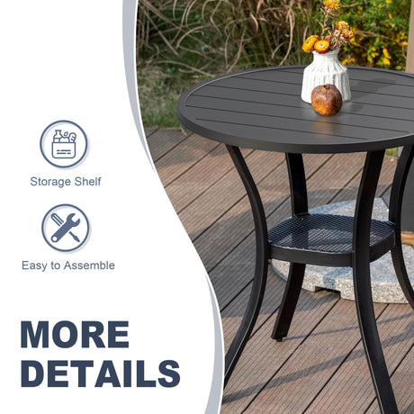 Vicllax 3-Piece Patio Bistro Set, Outdoor Swivel Chairs and Metal Round Table
