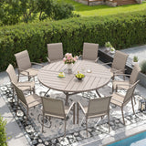 Vicllax Outdoor Dining Set of 8/10, Round Metal Table and Stackable Padded Chair Set of 8, 10