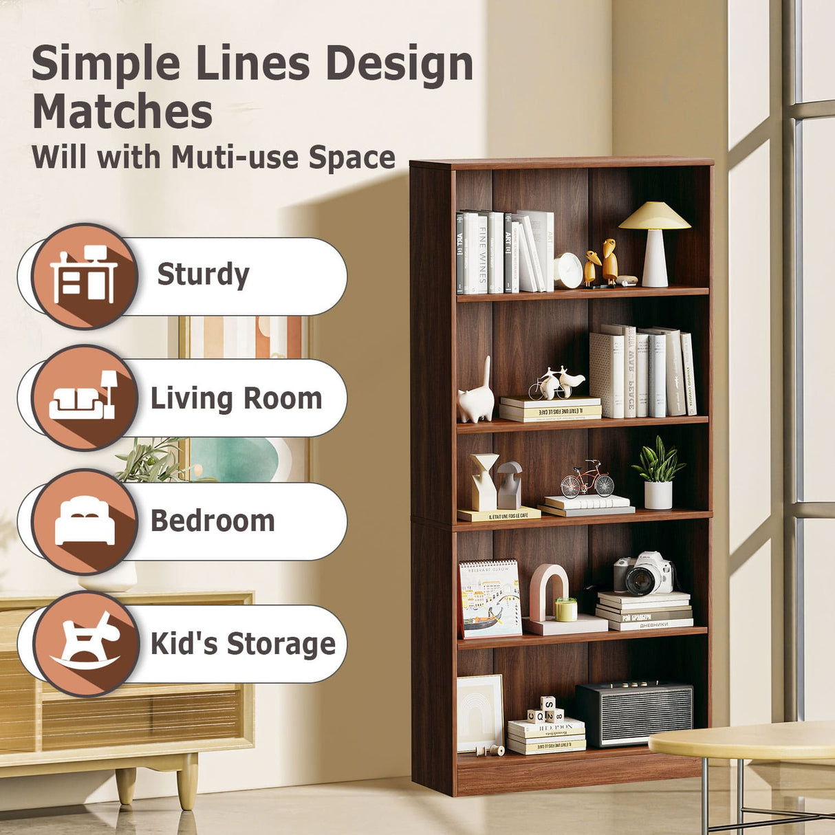 Vicllax Wooden Bookcase, 3/4/5 Shelf Display Open Bookshelves for Home Office