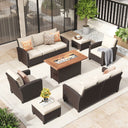 Vicllax Patio Sofa Set, Wicker Outdoor Conversation Set with Cushioned Sofa Chairs with Wicker Fire Pit, Stable Chair