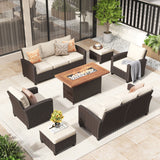 Vicllax Patio Sofa Set, Wicker Outdoor Conversation Set with Cushioned Sofa Chairs with Wicker Fire Pit, Stable Chair