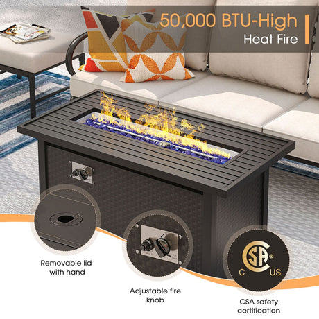 Vicllax 5-Piece Outdoor Patio Conversation Sofa Set With Metal Rectangular Fire Pit Table