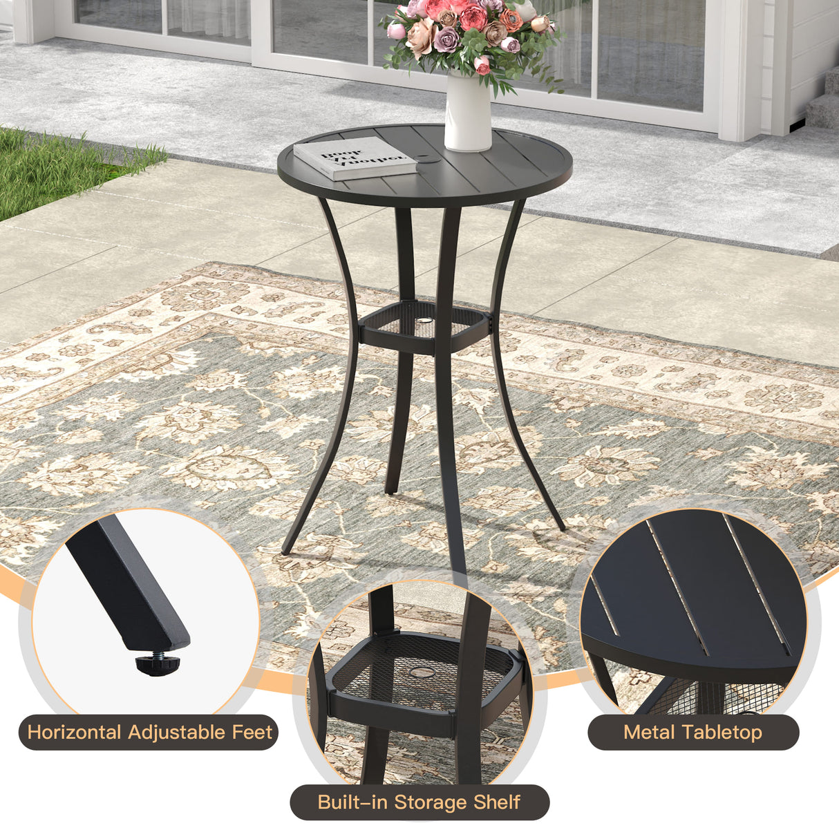 Vicllax 3/5 PCS Outdoor Bar Set, Patio High Bar Chairs and Round Bar Table