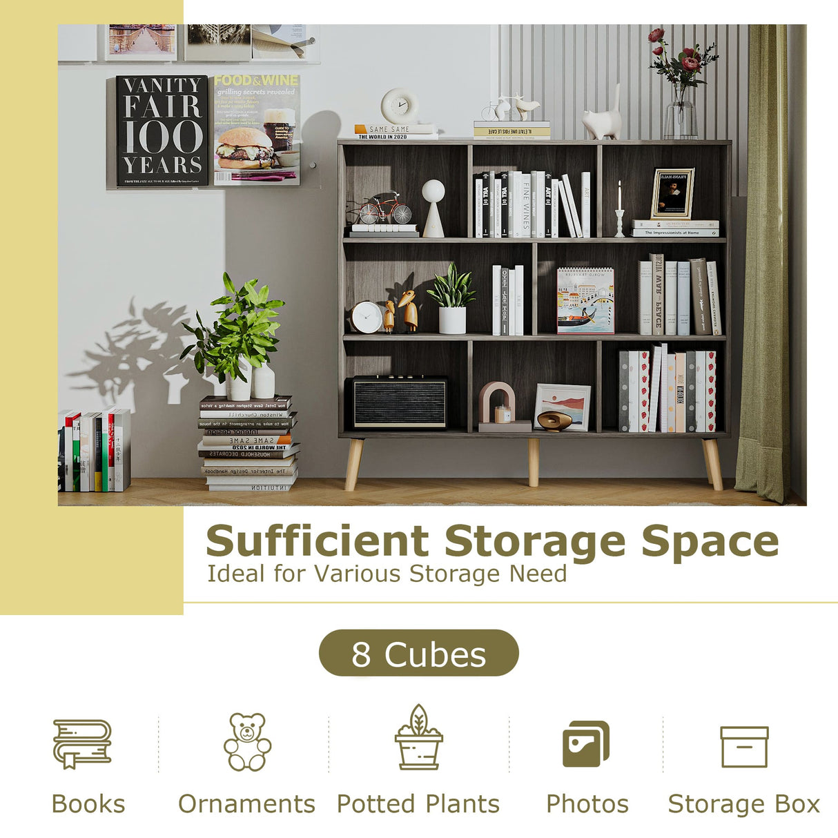 Vicllax Open Bookshelf with Legs, Storage Cube Floor Standing Display Shelf