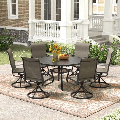 Vicllax 7 pcs Outdoor Dining Set, Metal Round Dining Table and Premium Swivel Chairs